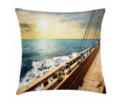 Yacht on Sea Sunset Pillow Cover
