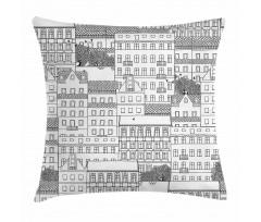 Hand Drawn Houses Town Pillow Cover
