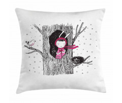 Girl in Hollow with Heart Pillow Cover