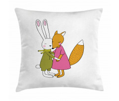 Fox and Hare Hugging Pillow Cover