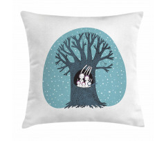 Rabbits Birds Snowfall Pillow Cover