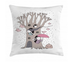 Bunny Family Rain Birds Pillow Cover