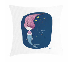 I Love Sea Cartoon Girl Pillow Cover