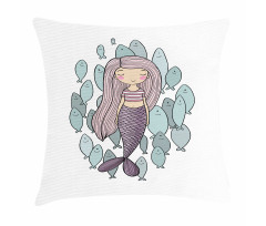 Cartoon Girl with Fish Pillow Cover