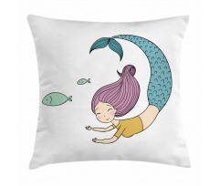 Happy Girl with Fish Pillow Cover