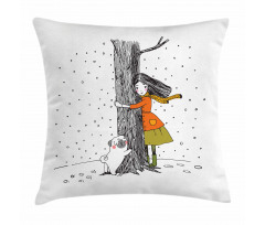 Girl Pug Hugging a Tree Pillow Cover