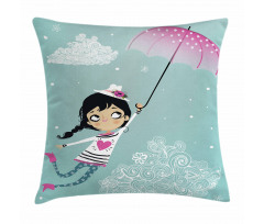 Girl with Pink Umbrella Pillow Cover