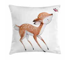 Young Deer and Butterfly Pillow Cover