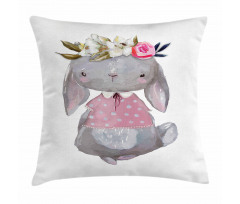Girl Hare Flowers Art Pillow Cover