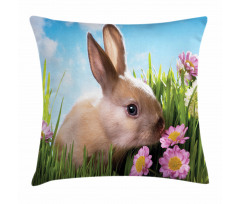 Grass and Spring Flowers Pillow Cover