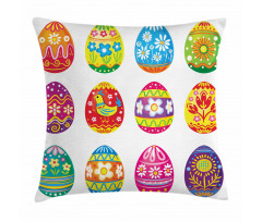 Colorful Eggs Flowers Pillow Cover