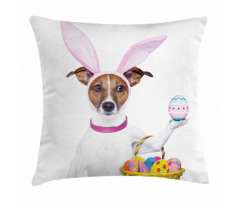 Dog as Easter Bunny Pillow Cover
