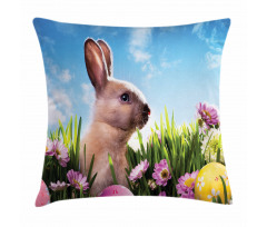 Eggs and Fluffy Bunny Pillow Cover