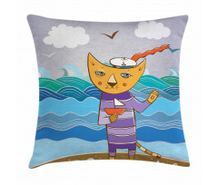 Sailor Feline on the Shore Pillow Cover