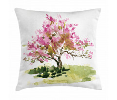 Watercolor Sakura Leaves Pillow Cover