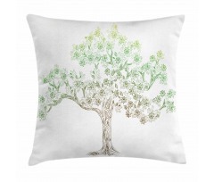 Doodle Style Oak Foliage Pillow Cover