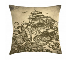 Retro Ship Octopus Theme Pillow Cover