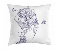 Woman Floral Botanical Art Pillow Cover