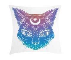 Cat Head Moon and Star Pillow Cover