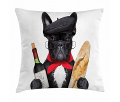 French Dog Red Wine Pillow Cover