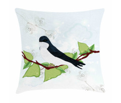 Swallow Bird on Branch Pillow Cover