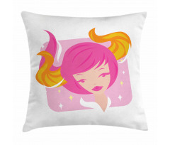 Pink Haired Woman Pillow Cover