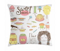 Girl with Sweets Pillow Cover
