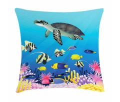 Sea Turtle Coral Reef Pillow Cover
