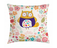 Colorful Bird and Flowers Pillow Cover