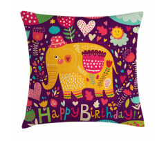 Doodle Birthday Animal Pillow Cover