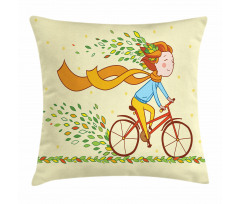Girl Bike Autumn Leaves Pillow Cover