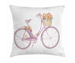 Pink Bike Flowers Art Pillow Cover