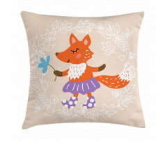 Fox with Clothing Flowers Pillow Cover