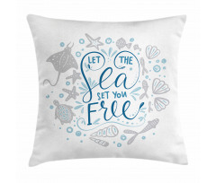 Marine Words with Fish Pillow Cover