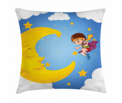 Cartoon Girl Flying Pillow Cover