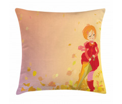Smiling Girl Autumn Fall Pillow Cover