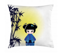 Kokeshi Doll Bamboo Tree Pillow Cover