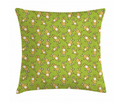 Rabbits Carrots on Green Pillow Cover