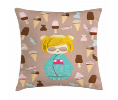 Kokeshi Doll Ice Cream Pillow Cover