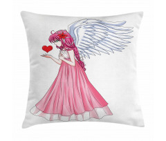 Angel Holding a Red Heart Pillow Cover