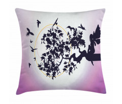 Fantasy Fairy Tree Birds Pillow Cover