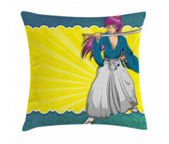 Manga Style Samurai Girl Pillow Cover