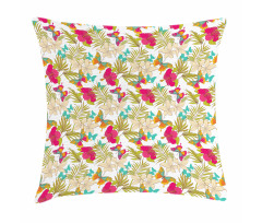 Tropical Flowers Leaves Pillow Cover