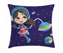 Little Girl in Space Pillow Cover