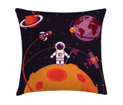 Astronaut Moon Rockets Pillow Cover