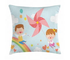 Children on Rainbow Pillow Cover