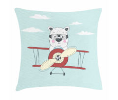 Pilot Bear in Plane Pillow Cover