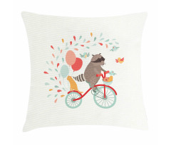 Cheerful Raccoon Bike Pillow Cover