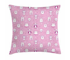 Funny Animals Pink Pillow Cover