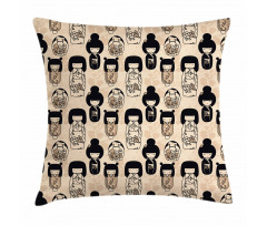 Little Kokeshi Dolls Pillow Cover